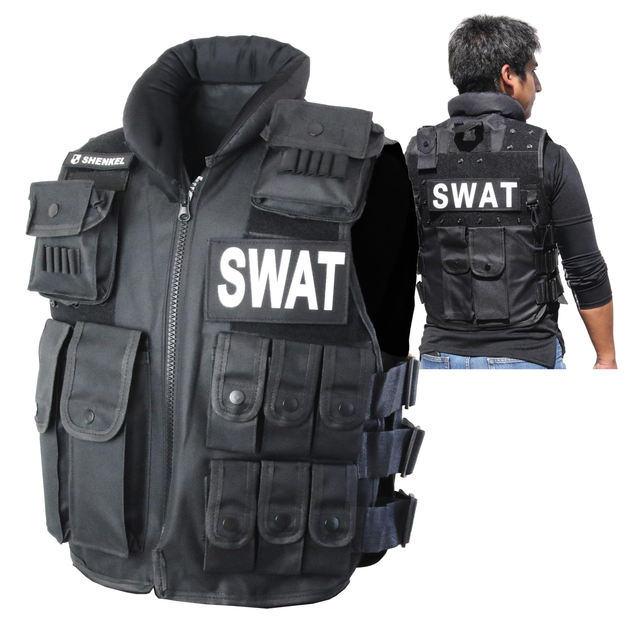 SWAT ブラックベスト サバゲー装備 Amazon.co.jp: [SHENKEL] SWAT コスプレ 5点セット ブラック M